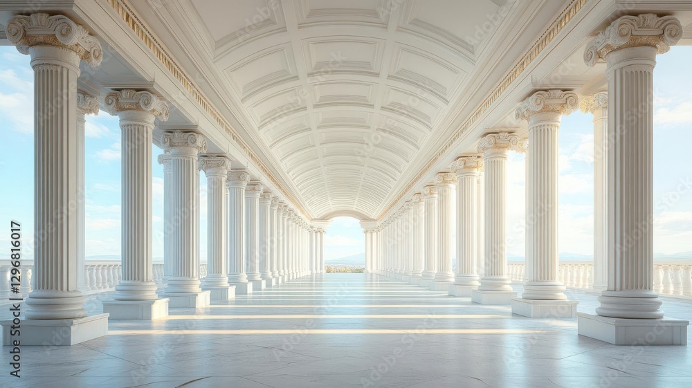 Neo-classical estate, timeless symmetry, majestic colonnade, 3D illustration Neo-classical estate, timeless symmetry, majestic colonnade, 3D illustration