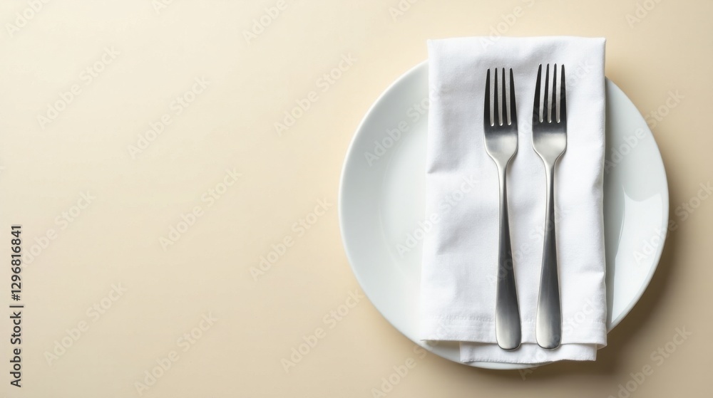 Elegant Table Setting with White Plate and Napkin, Featuring Simple Silverware for a Refined Dining Experience Elegant Table Setting with White Plate and Napkin, Featuring Simple Silverware for a Refined Dining Experience