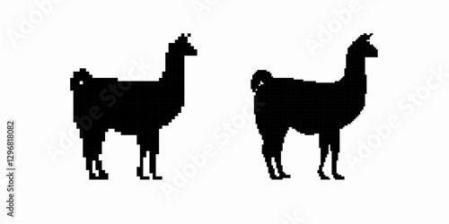 Two black llama silhouettes side by side, highlighting their distinct body shapes and curled tails.