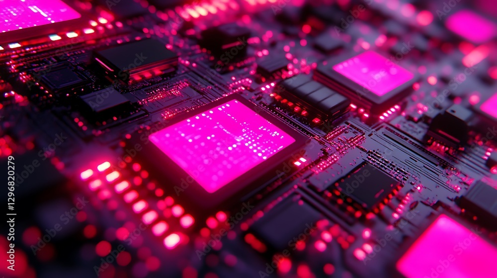 Pink glowing circuits, digital board Pink glowing circuits, digital board