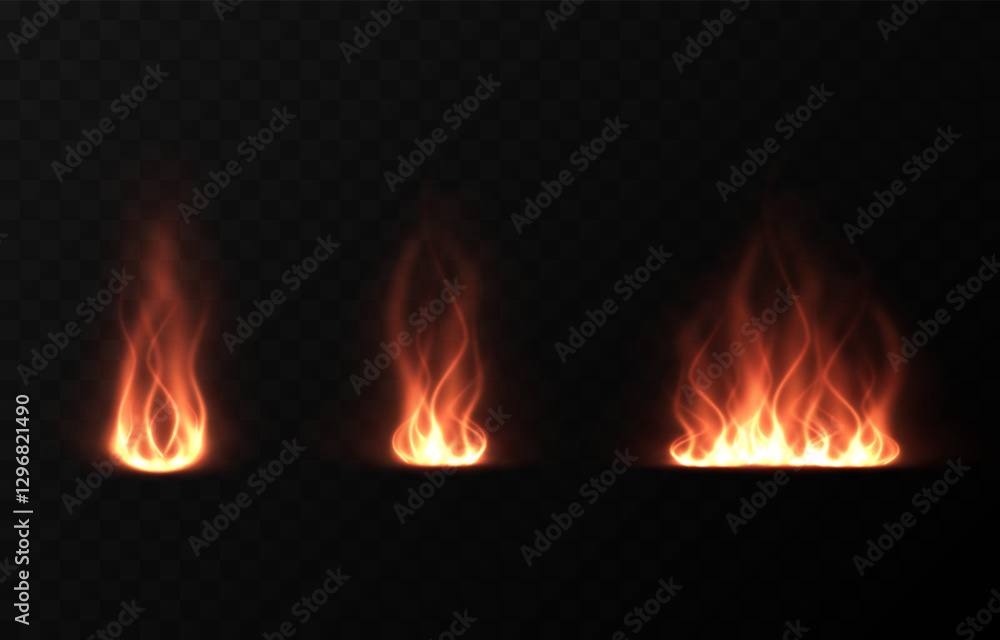 Vector set of flame elements png. Fire on isolated transparent background. Vector set of flame elements png. Fire on isolated transparent background.