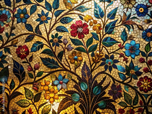 Wallpaper Mural Silhouette of Colorful Mosaic Tile Leaf & Flower Artwork Torontodigital.ca