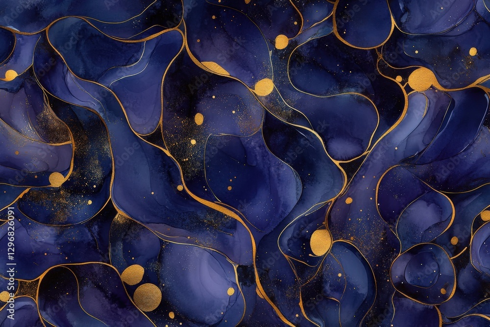 Naklejka premium Blue and gold abstract background with marble texture and gold lines