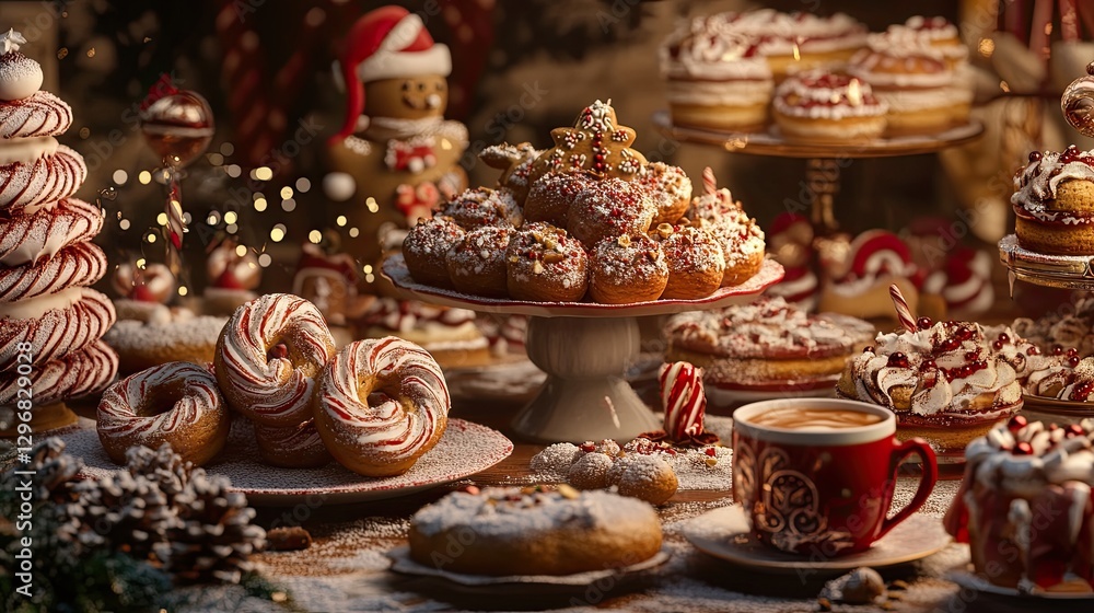A Christmas Feast of Sweet Delights: An inviting spread of delectable Christmas treats and baked goods create a festive scene, perfect for the holiday season, sweets, deserts. A Christmas Feast of Sweet Delights: An inviting spread of delectable Christmas treats and baked goods create a festive scene, perfect for the holiday season, sweets, deserts.