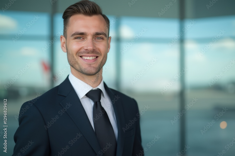 Head and shoulders Portrait of an elegant stylish Serbian young male flight attendant in uniform. Head and shoulders Portrait of an elegant stylish Serbian young male flight attendant in uniform.