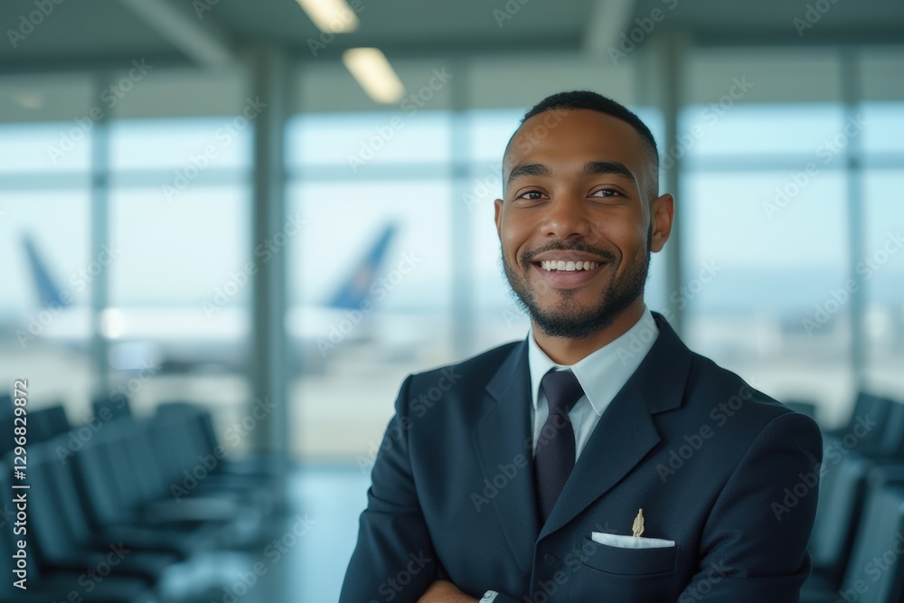 Head and shoulders Portrait of an elegant stylish Somali young male flight attendant in uniform. Head and shoulders Portrait of an elegant stylish Somali young male flight attendant in uniform.