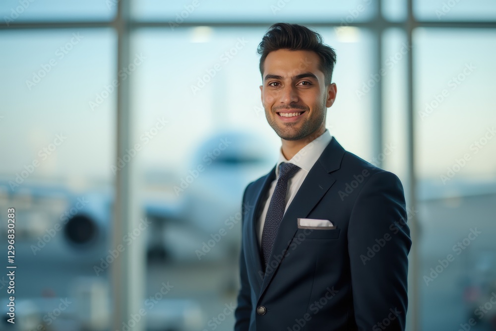 Head and shoulders Portrait of an elegant stylish Tajik young male flight attendant in uniform. Head and shoulders Portrait of an elegant stylish Tajik young male flight attendant in uniform.