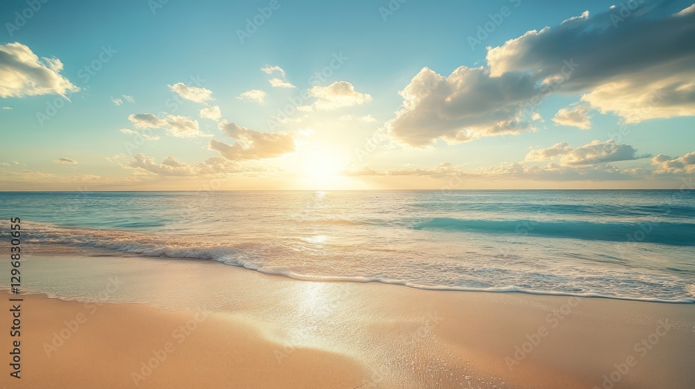 Obraz premium A Beautiful Sunrise Over the Beach and the Sparkling Ocean Waters