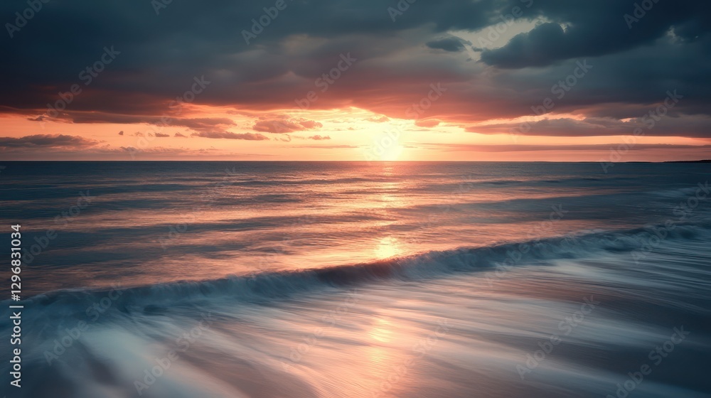 Fototapeta premium The ocean at sunset with beautiful golden and dark clouds