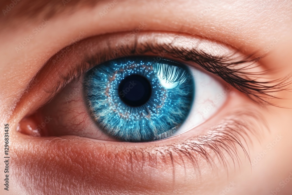 Fototapeta premium Striking close-up of human eye showcasing vivid blue iris and in