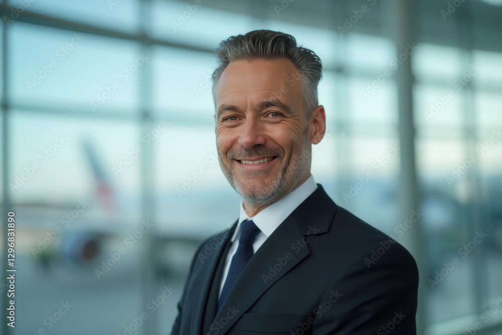 Head and shoulders Portrait of an elegant stylish Brazilian 50 years old male flight attendant in uniform. Head and shoulders Portrait of an elegant stylish Brazilian 50 years old male flight attendant in uniform.