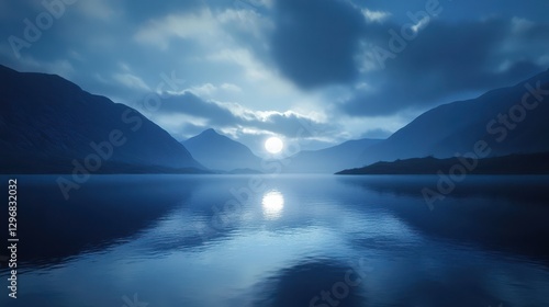 Serene Moonlit Lake with Calm Reflections
