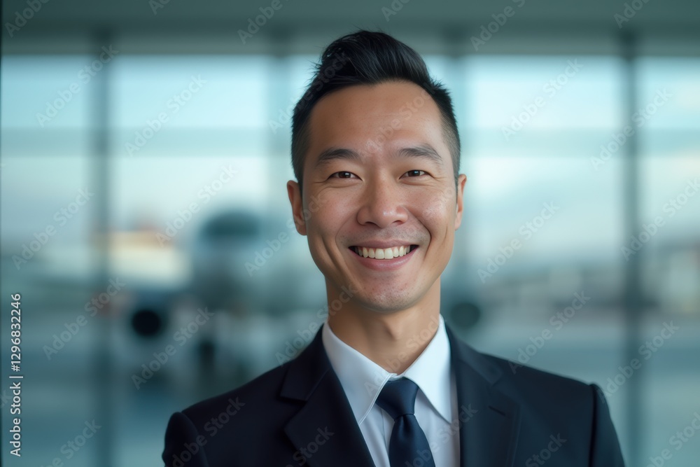 Head and shoulders Portrait of an elegant stylish Cambodian 50 years old male flight attendant in uniform. Head and shoulders Portrait of an elegant stylish Cambodian 50 years old male flight attendant in uniform.