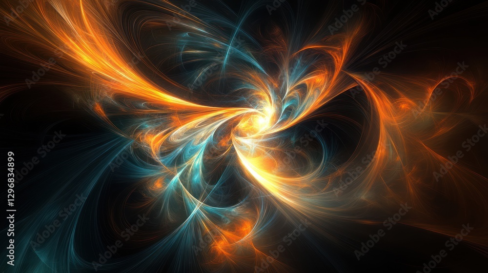 Abstract swirling fractal patterns of orange and teal colors Abstract swirling fractal patterns of orange and teal colors