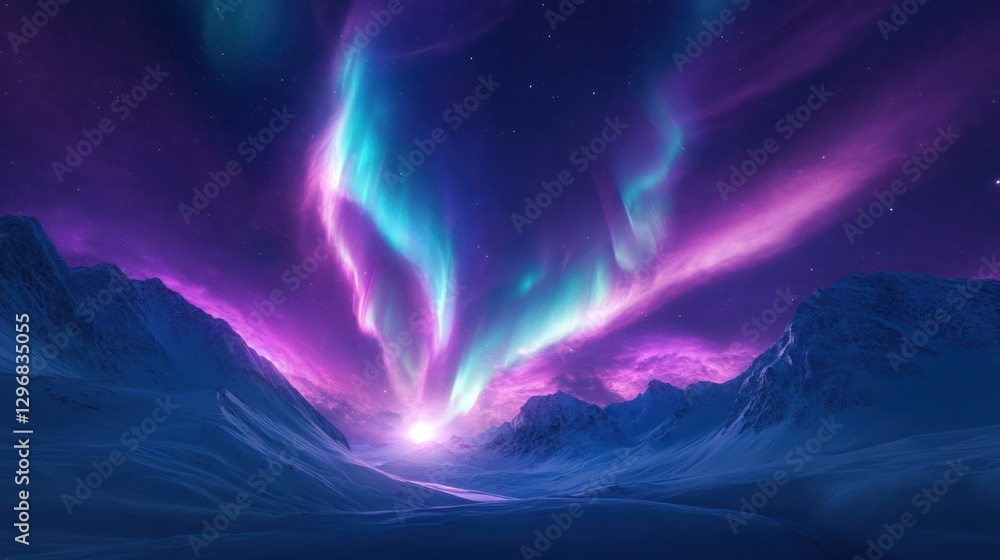 Obraz premium Aurora Borealis over Snowy Mountains