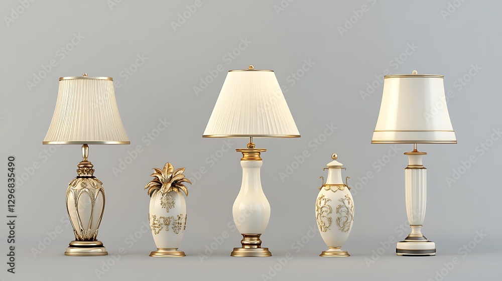 Obraz premium Elegant Cream Table Lamps: 3D Render of Ornate Home Decor AI Generated