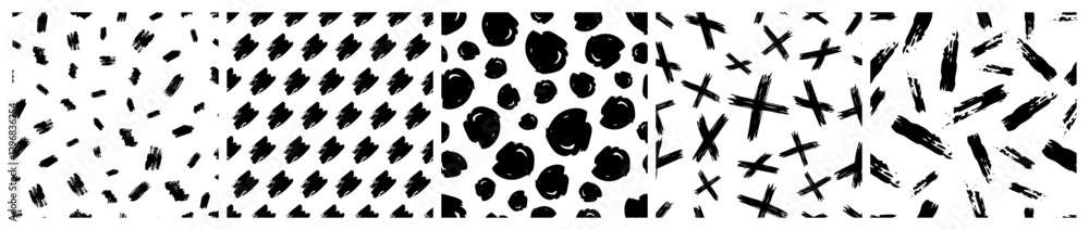Fototapeta premium Set of seamless patterns with scribble smears