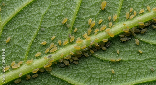 Aphids Infestation on a Leaf Stem Macro View of Garden Pests
