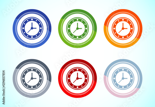 Free Download Clock Icon Design Illustration, Watch Icon For Apps and Websites, 6 color button design set - GFXLoad