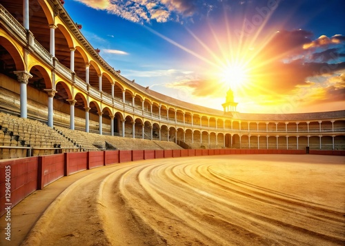 Spanish Bullfighting Arena: Empty Plaza de Toros, Sunlit Sand, Copy Space photo