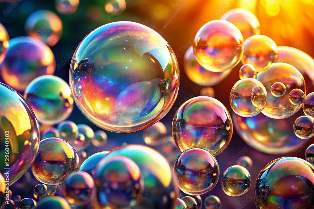 Sparkling Clear Bubbles Floating in Air, Right Side Copy Space, Clean Background Sparkling Clear Bubbles Floating in Air, Right Side Copy Space, Clean Background