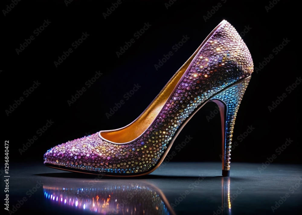 Obraz premium Sparkling Crystal High Heel Shoe on Black Velvet - Low Light Photography