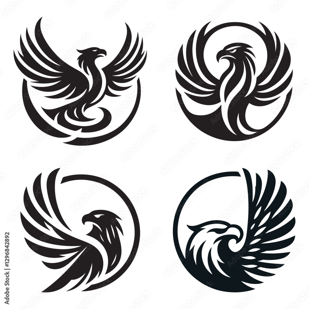 Vector tattoo set with floral and tribal design elements, including bird silhouettes and vintage swirls Vector tattoo set with floral and tribal design elements, including bird silhouettes and vintage swirls