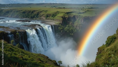 rainbow over waterfall
