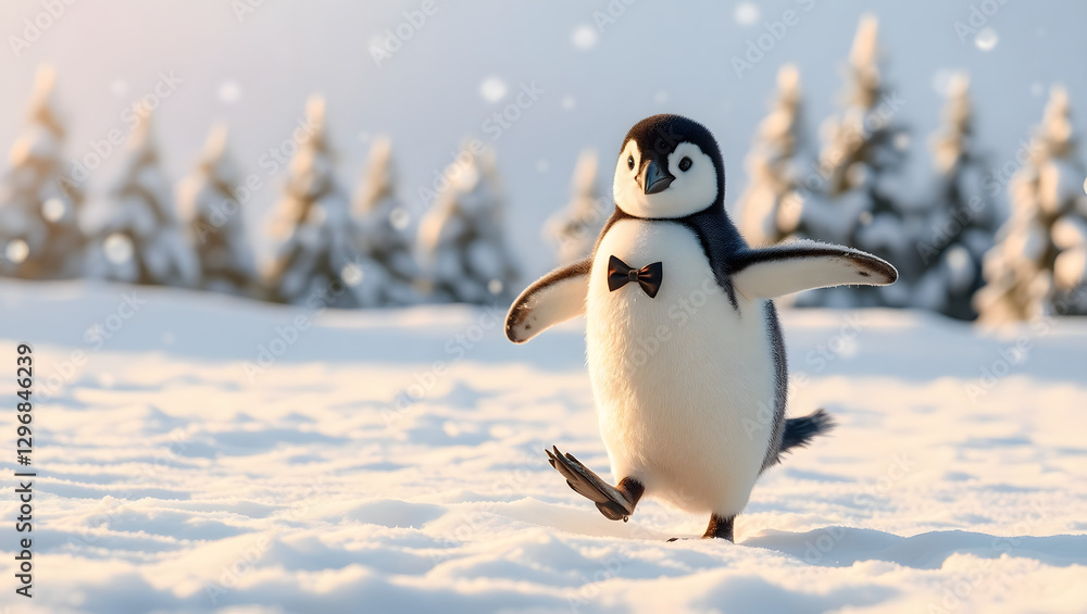 Obraz premium a cute penguin dancing on the snow