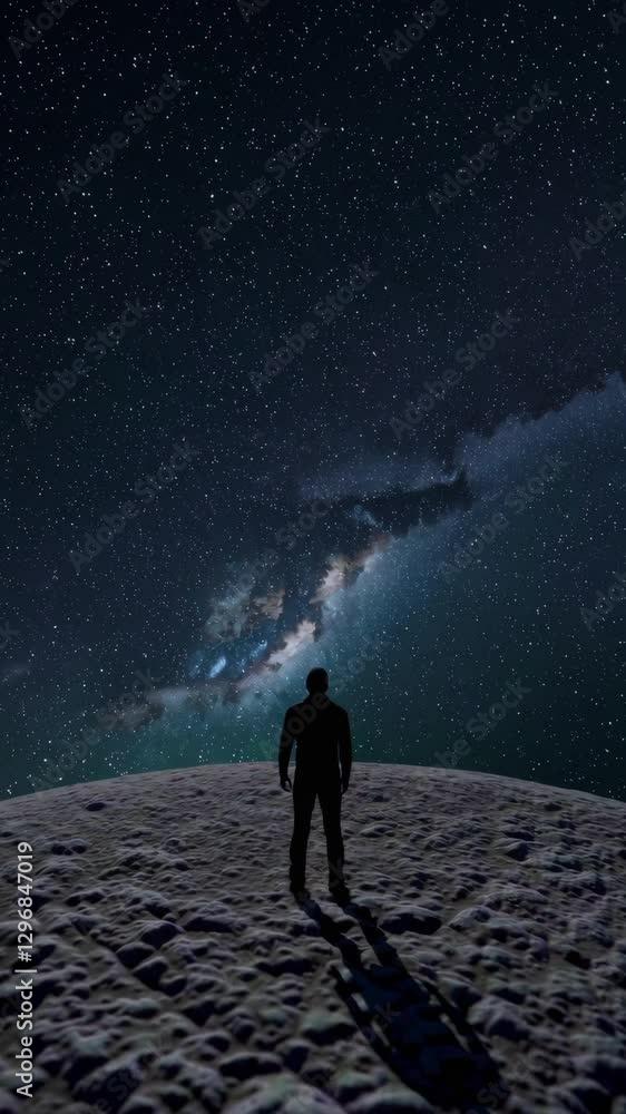 Explore the beauty of a star-filled sky as a figure stands on the surface of a distant moon. The vastness of space creates a sense of wonder and adventure. Explore the beauty of a star-filled sky as a figure stands on the surface of a distant moon. The vastness of space creates a sense of wonder and adventure.