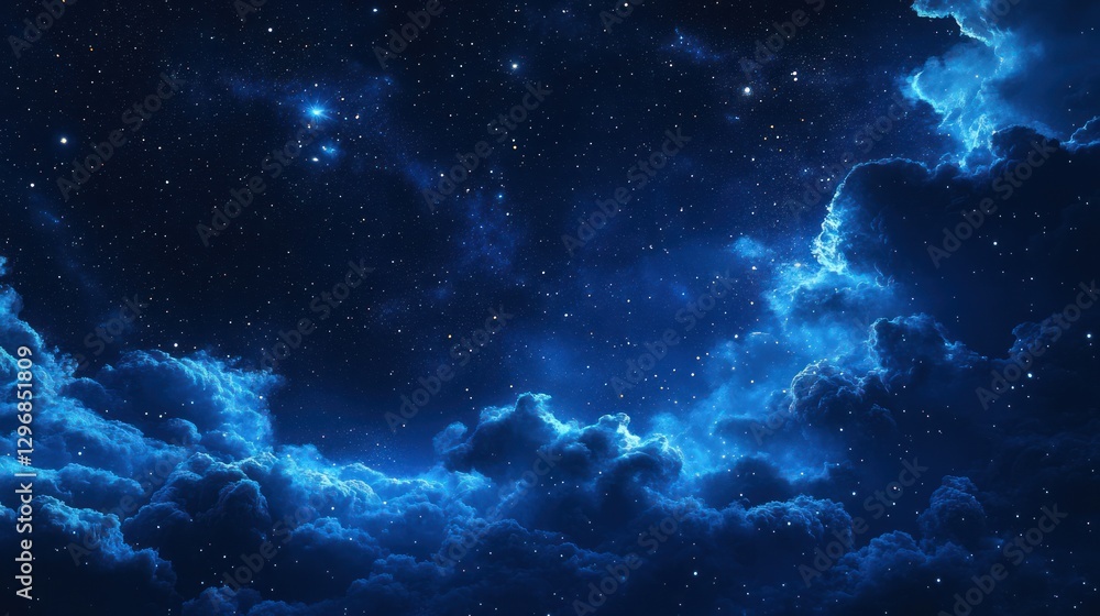 Obraz premium Starry night cloudscapes, cosmic night sky, ethereal beauty