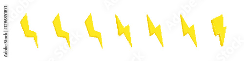 Seven pixelated yellow lightning bolts arranged, symbolizing dynamic energy and power.