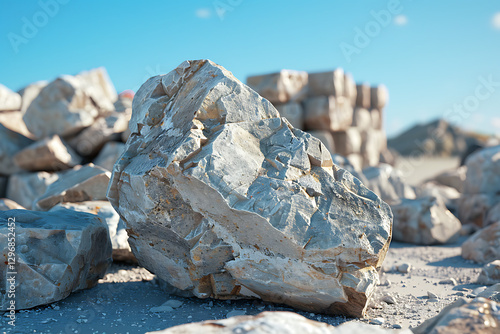 Großer Steinbrocken und andere Baumaterialien