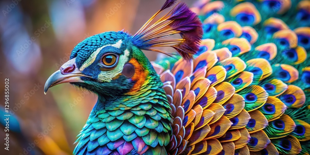 Obraz premium A bird's plumage featuring intricate patterns and vibrant hues on its feathers, showcasing delicate textures and colors that catch the light , wildlife photography , avian beauty