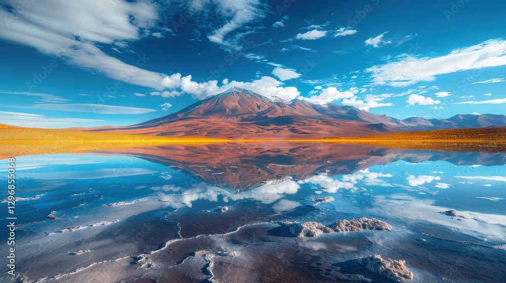 Naklejka premium Stunning Reflection of Majestic Mountain in Serene Landscape Under Clear Blue Sky