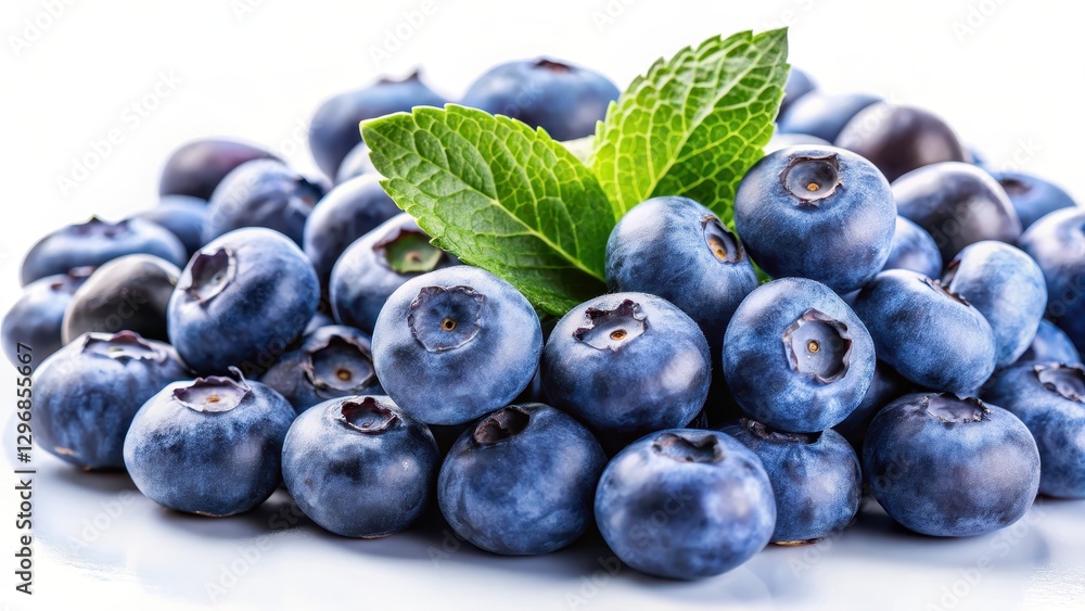 Fototapeta premium Fresh blueberries on a white background with a shallow depth of field emphasizing their juicy texture and vibrant color