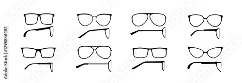 A wide variety of eyeglasses and sunglasses displayed with different chic frames and shapes.