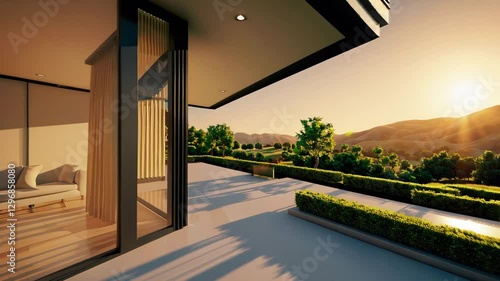 Modern House Terrace with Scenic Sunset View