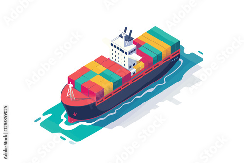 isometric cargo ship with containers isolated