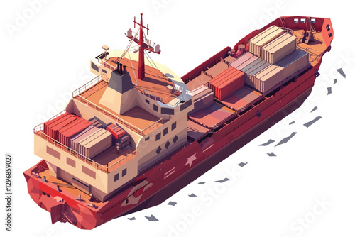 isometric cargo ship with containers isolated