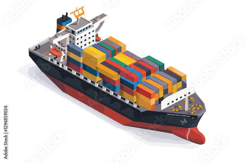 isometric cargo ship with containers isolated