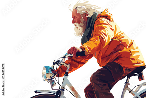 old man riding bicycle isolated