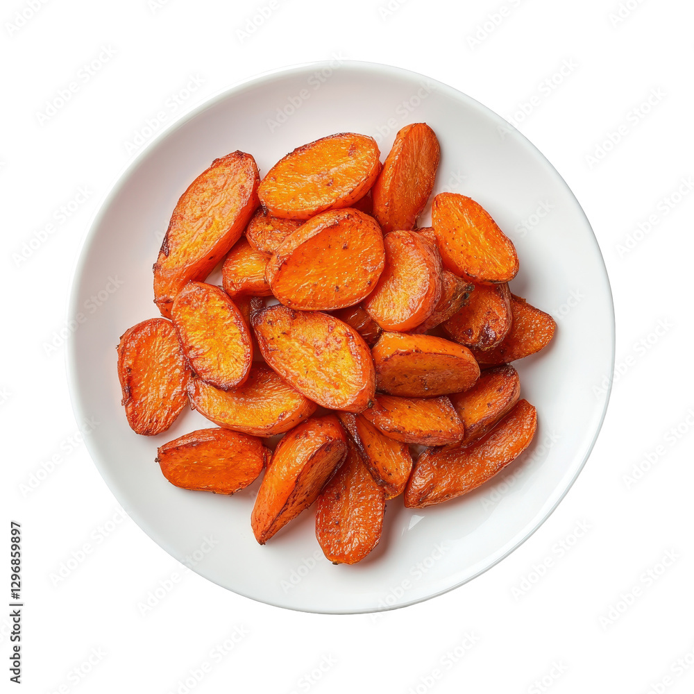 Roasted Carrots on a Clean White Plate with Even Portions Roasted Carrots on a Clean White Plate with Even Portions
