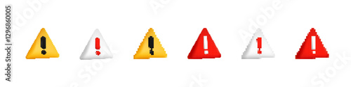 Five triangular warning alert icons feature exclamation and caution symbols in vibrant colors.