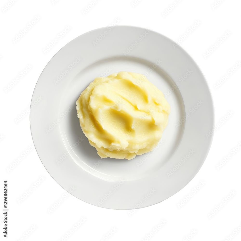 Simple Plate with Portion of Creamy Mashed Potato on White Dish Simple Plate with Portion of Creamy Mashed Potato on White Dish