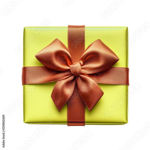 Wallpaper Mural Yellow gift box with orange ribbon and bow isolated on a transparent background, top view. PNG file Torontodigital.ca