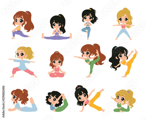 yoga. Set of girls doing yoga. Vector illustration. Sport. Healthy lifestyle.