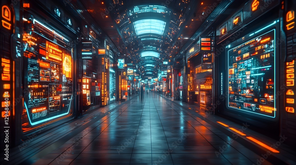 Futuristic Shopping Mall with Holographic Displays and Autonomous Assistants – Generative AI Futuristic Shopping Mall with Holographic Displays and Autonomous Assistants – Generative AI
