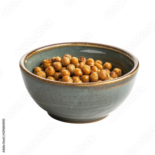 Small Ceramic Bowl of Roasted Chickpeas on White Background