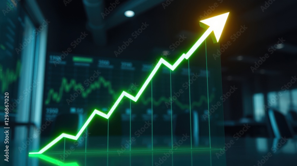 Rising arrow graph indicates growth and financial success in a business environment. Charting upward trends. Rising arrow graph indicates growth and financial success in a business environment. Charting upward trends.